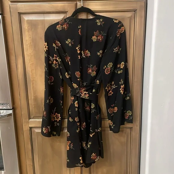 A.L.C. Wilma Wrap Short Dress in Black Floral - Picture 2 of 8